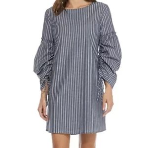 Nordstrom Charles Henry Blue Stripe Cinch Tie Sleeve Shift Dress Sz M NWT